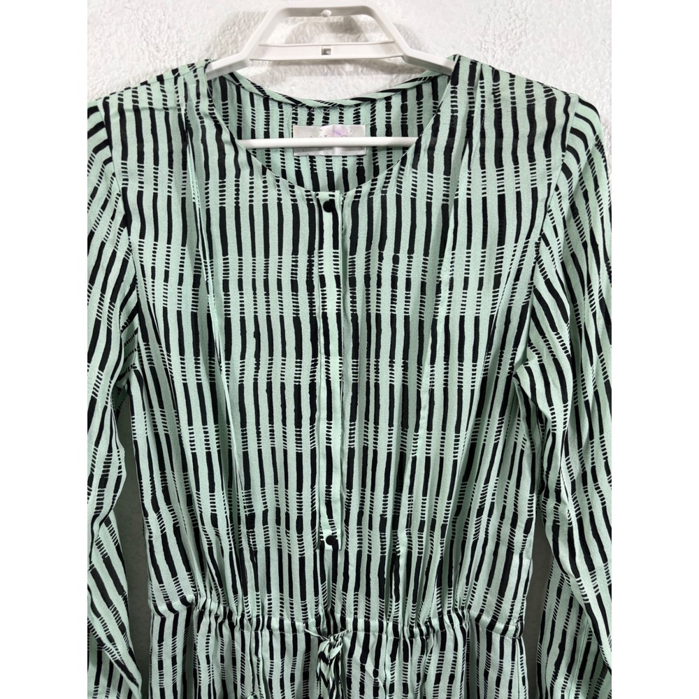 A.L.C. 100% Silk Mint Green Striped Mini Dress Long Sleeve XS‎ 6803PE - Picture 4 of 9